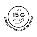 Logo que indica que el producto es una excelente fuente de proteina 15 gr.
