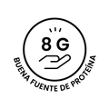 Logo que indica que el producto es una buena fuente de proteina 8gr.