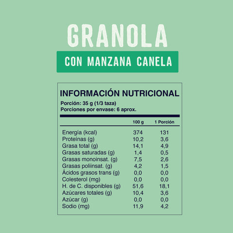 Cuadro con la información nutricional de la granola con manzana y canela Wild Soul. 