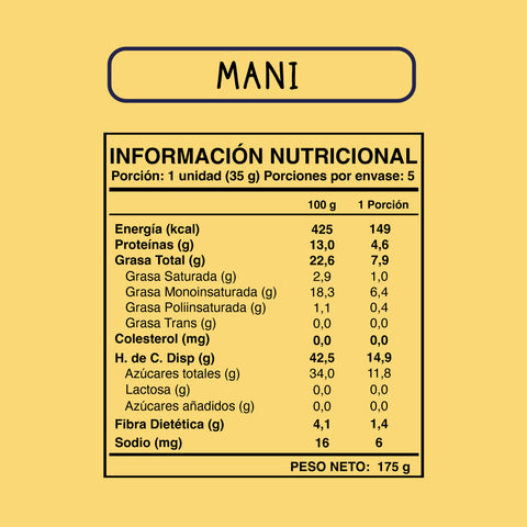 Cuadro con la información nutricional de la barrita de maní Wild Soul (5 unidades).