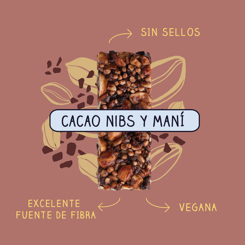 Barra de frutos secos cacao nibs maní 5 u Wild Soul