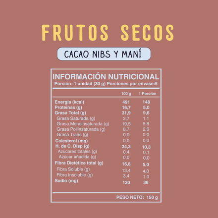Pack 4 x Barritas de Frutos Secos Cacao Nibs Maní